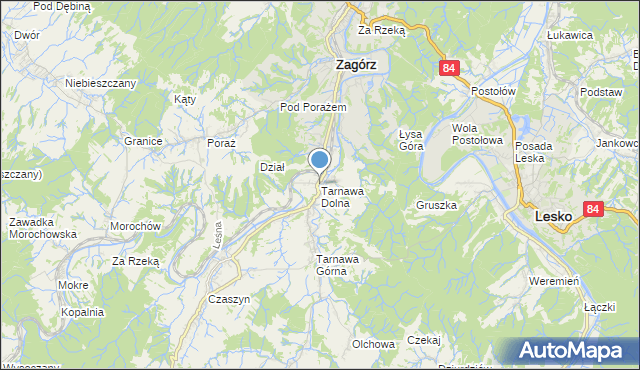mapa Tarnawa Dolna, Tarnawa Dolna gmina Zagórz na mapie Targeo